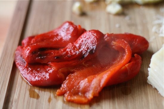 Cut roasted red peppers