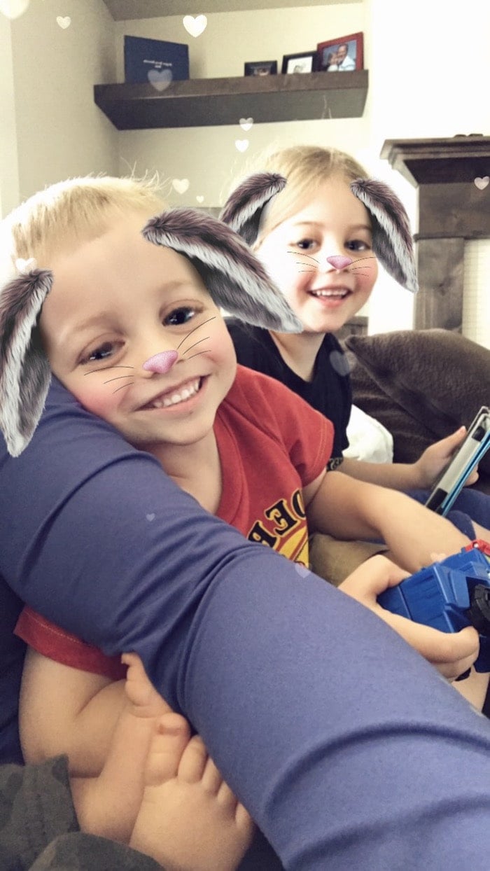 Brooke and Blake with a bunny photo filter