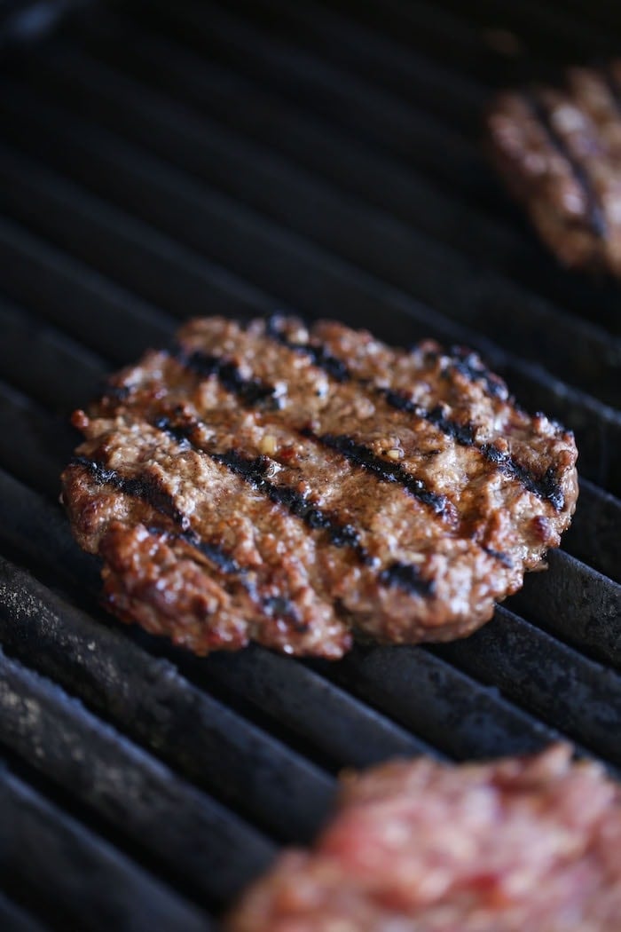grilled burger on a grill