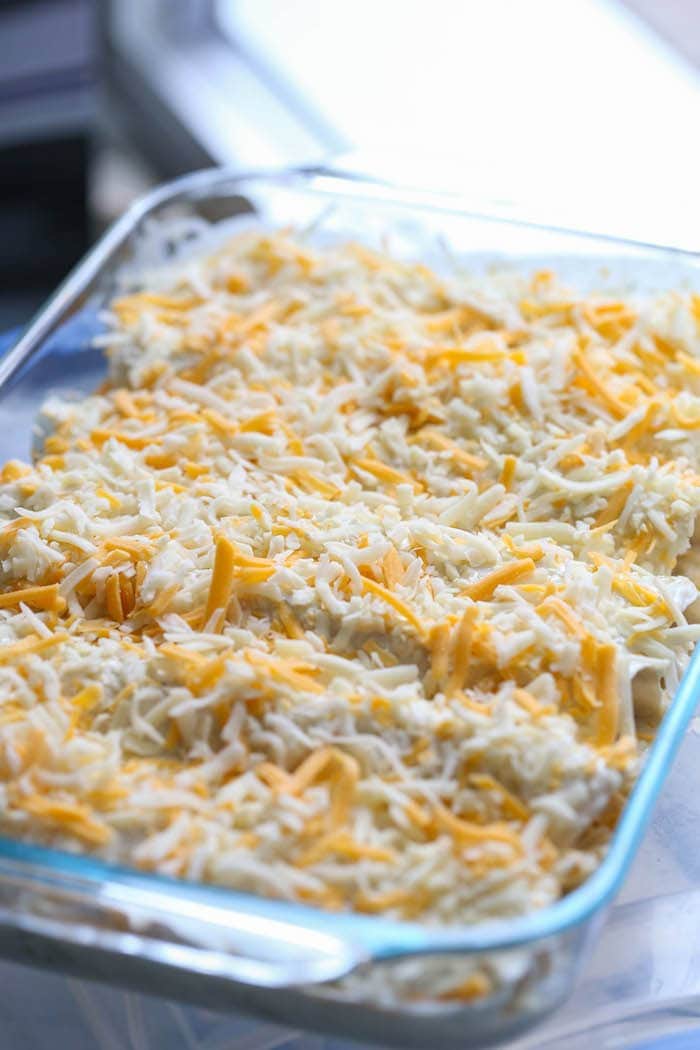 unbaked Chicken Enchiladas Topped with Cheese