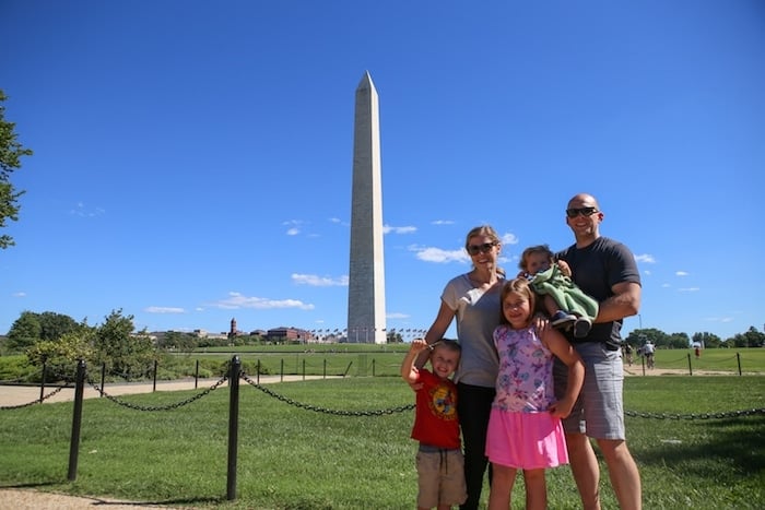 Brennan family in front of the Washington Memorial