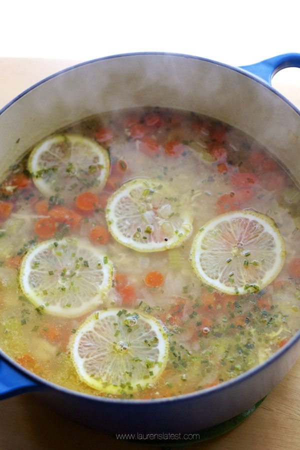 Lemon Chicken Soup in a pot