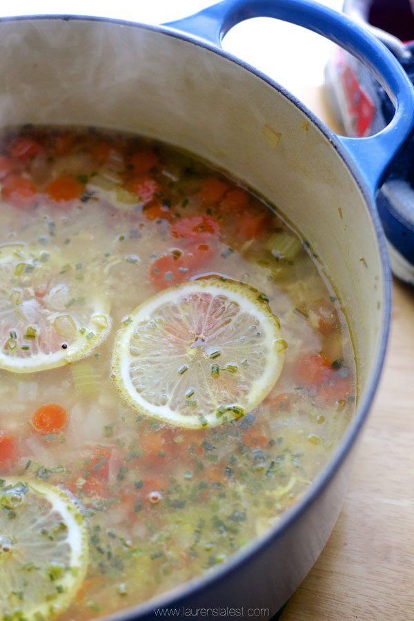 Lemon Chicken Soup in a pot