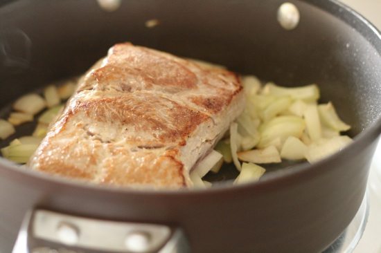 Browning Mexican Pork in pan
