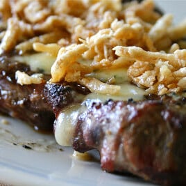 Garlic Rubbed Steak with Blue Cheese & French Fried Onions
