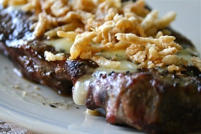 Garlic Rubbed Steak with Blue Cheese & French Fried Onions