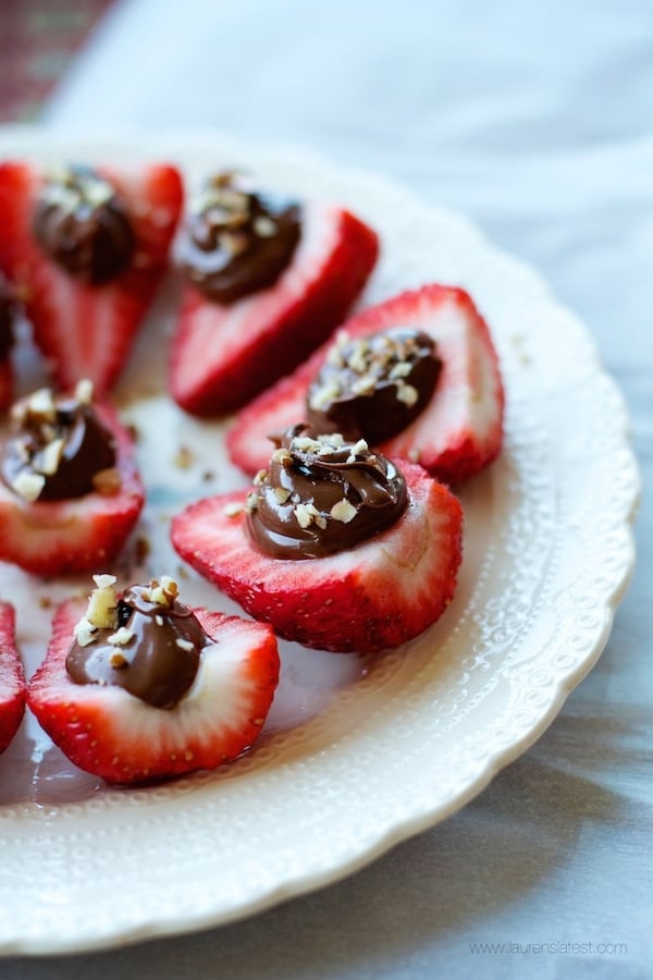 Nutella Deviled Strawberries on a white plate
