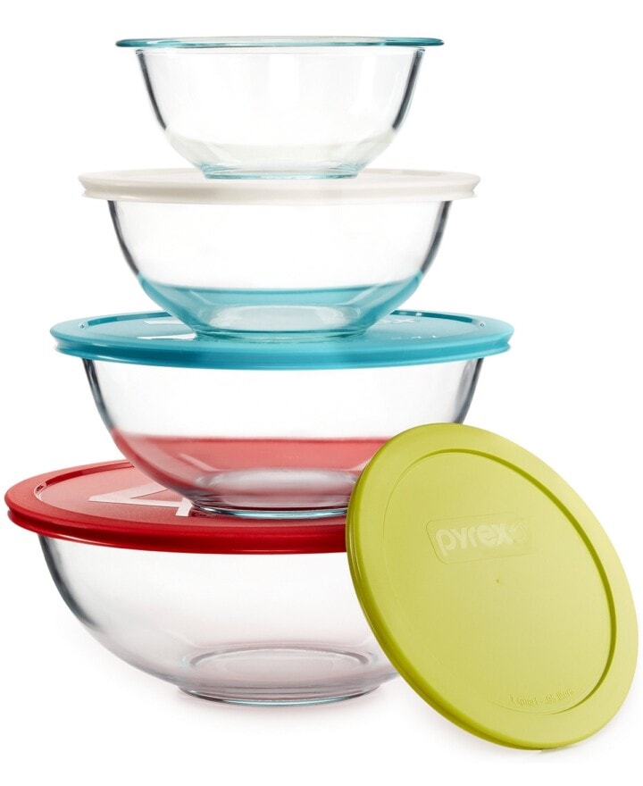 Pyrex 8-Piece Mixing Bowl Set with Colored Lids
