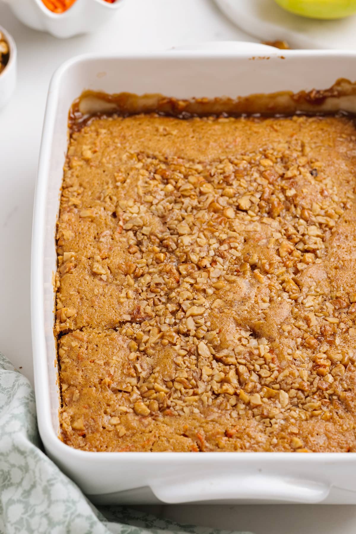 close up of baked carrot cake cobbler