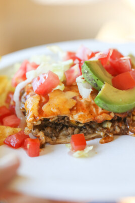 piece of taco casserole with toppings