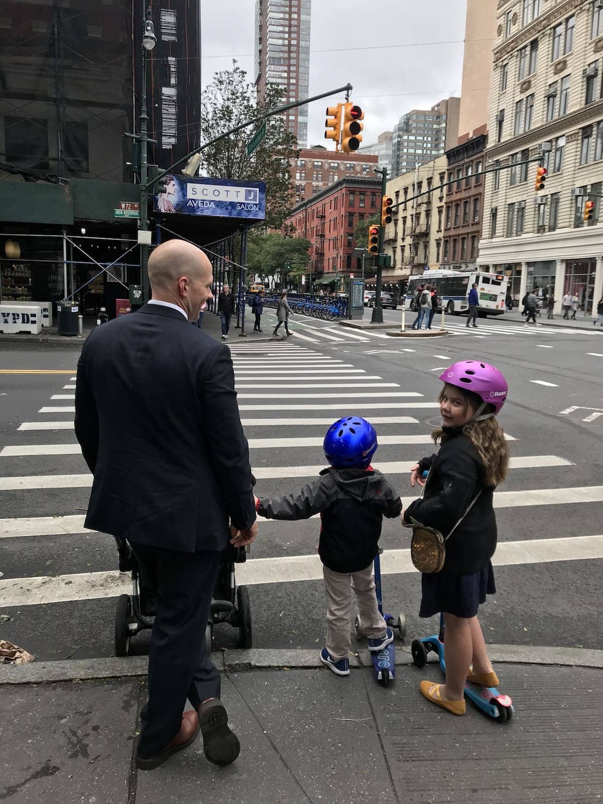 Gordon and the kids walking to church
