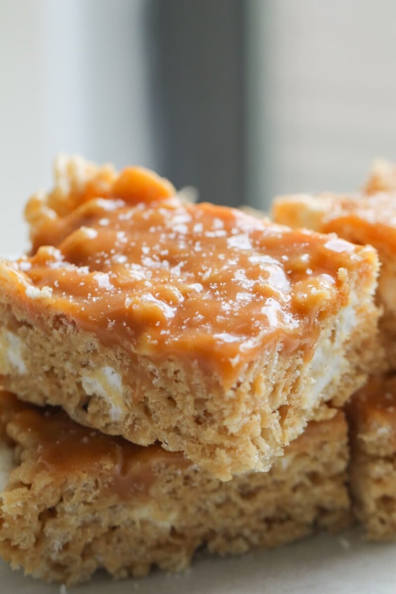Salted Caramel Peanut Butter Rice Krispie Treats - Lauren's Latest
