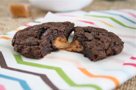 Salted Caramel Brownie Cookie split in half