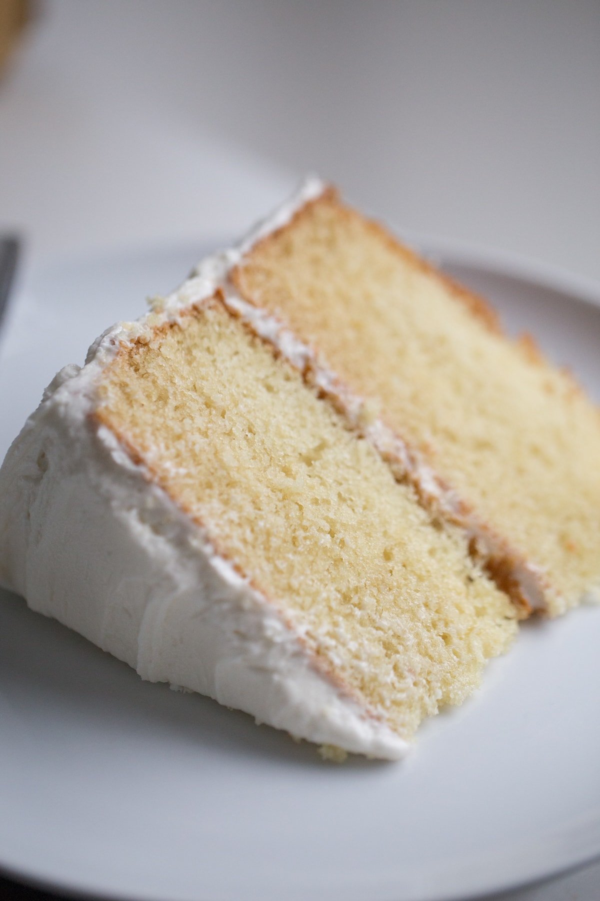 Vanilla Cake slice on white plate