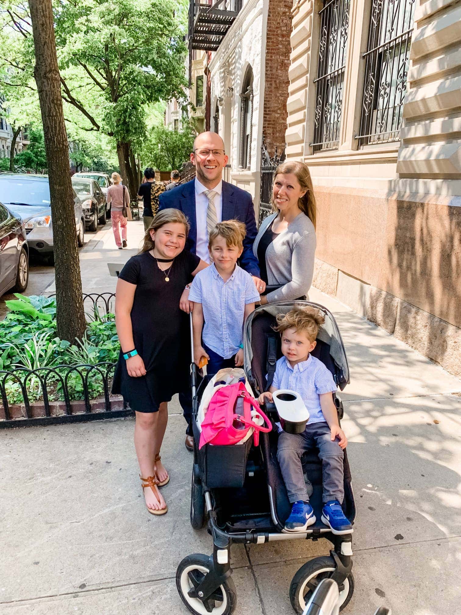 Brennan family on the sidewalk