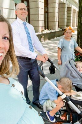 Brennan family walking to church