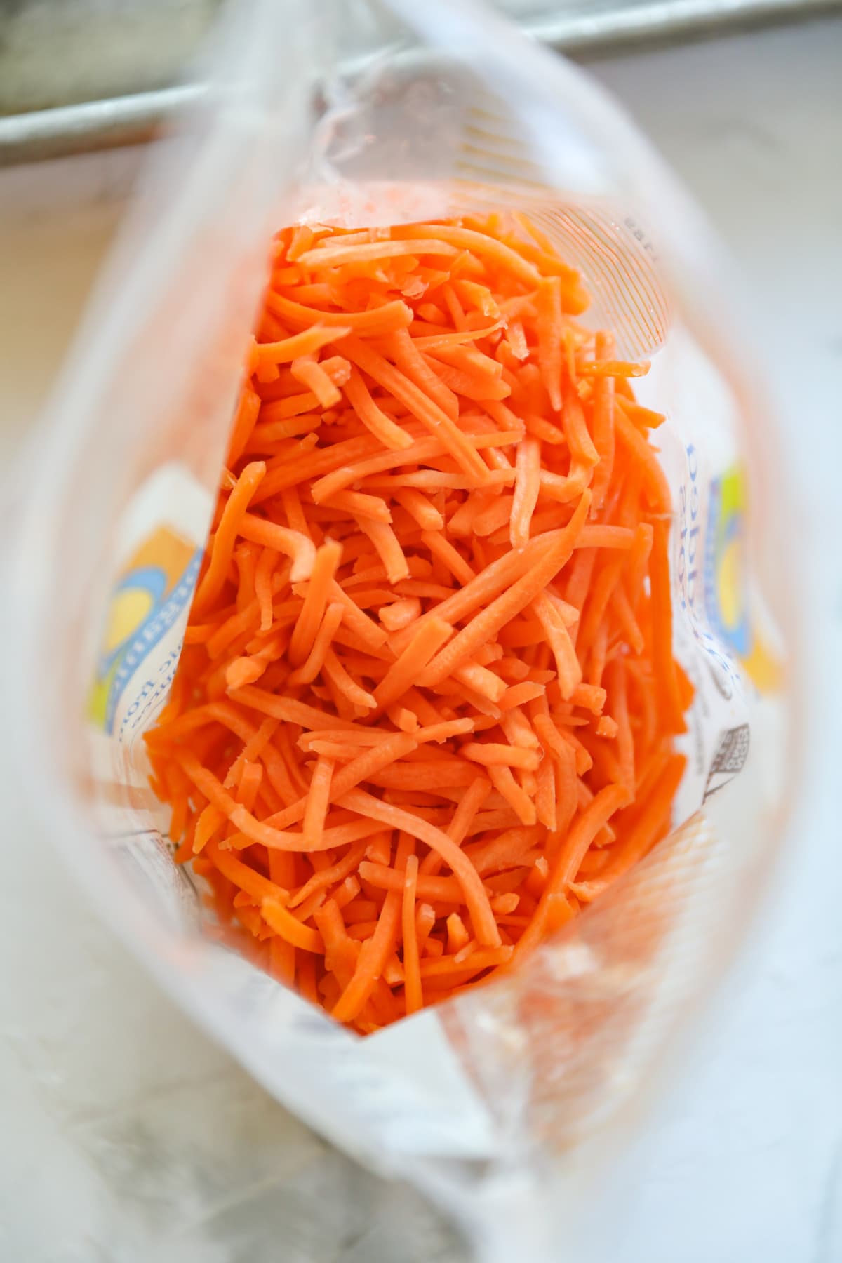 shredded carrots in a bag