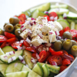 greek salad without dressing in oval bowl