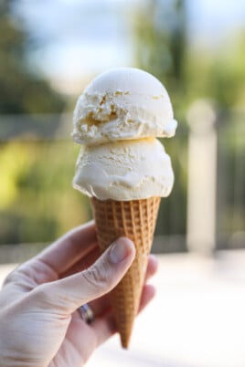 vanilla ice cream cone with two scoops