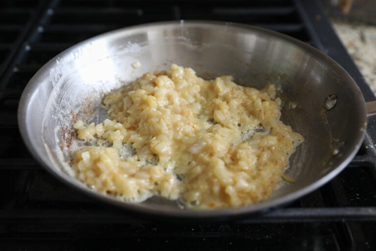 flour, onion and butter cooking in pan