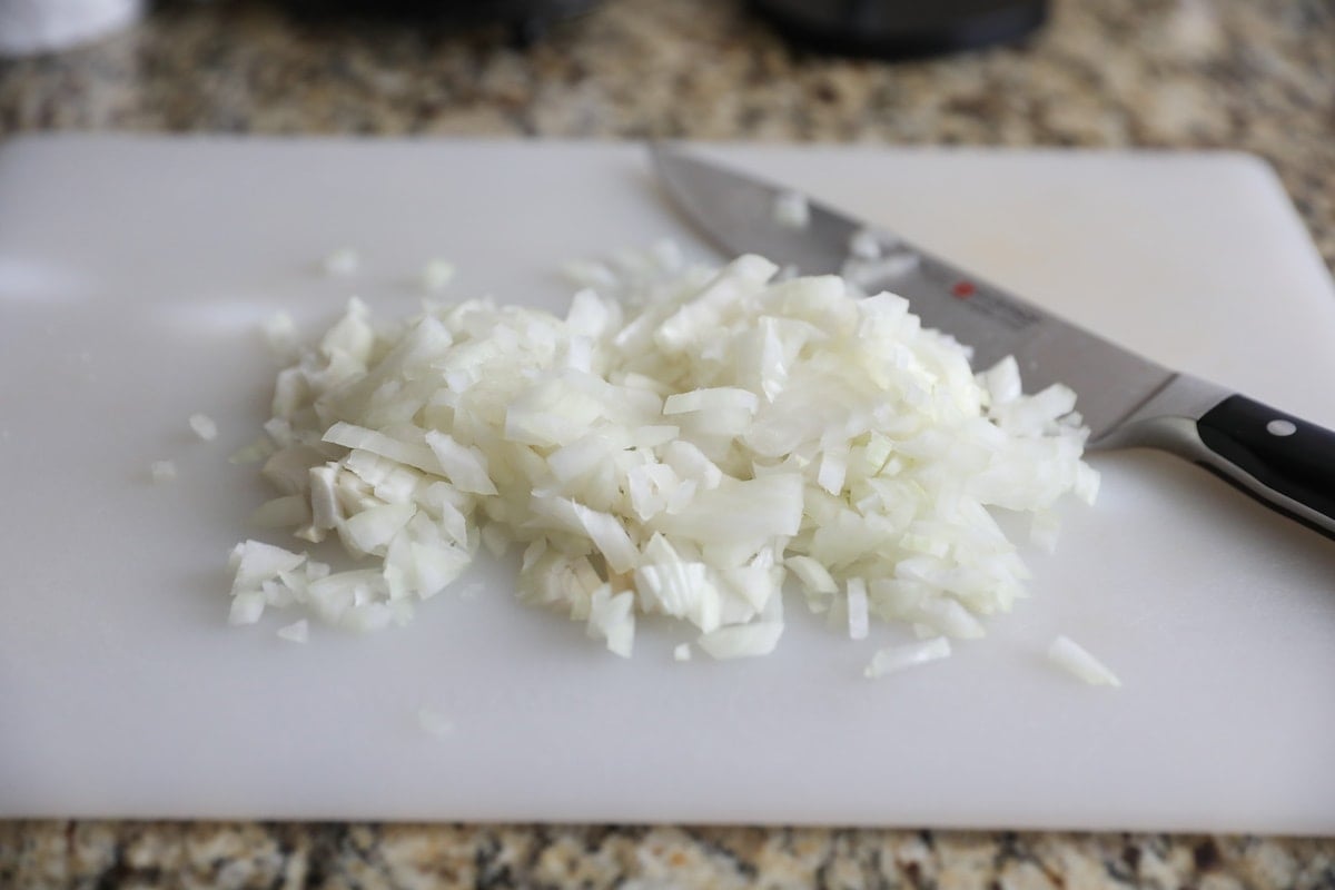 chopped onion on cutting board