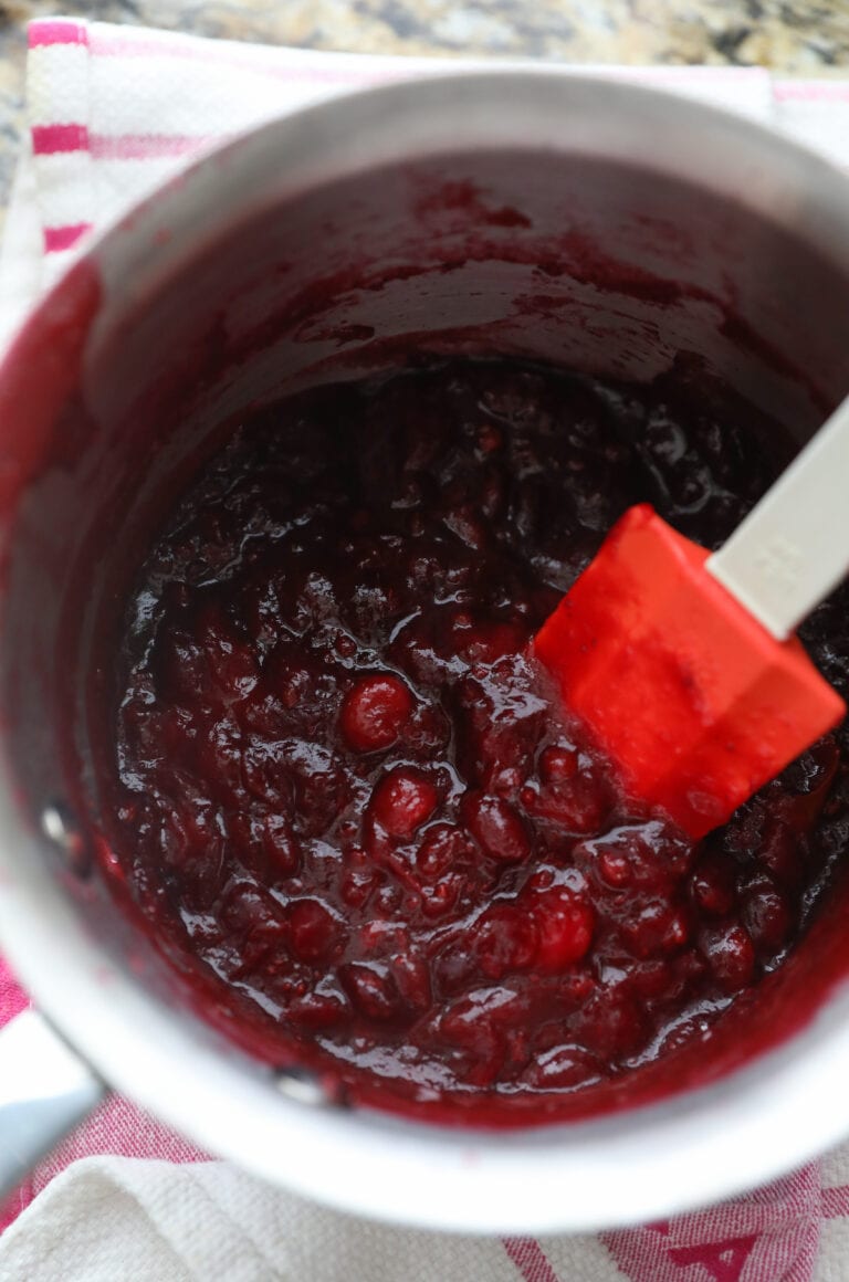 finished cranberry sauce recipe in saucepan