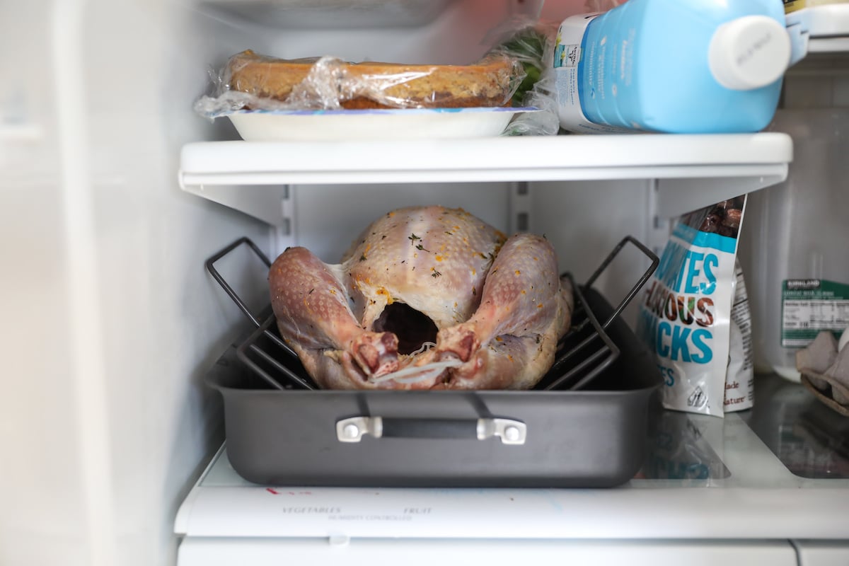 dry brined turkey in fridge