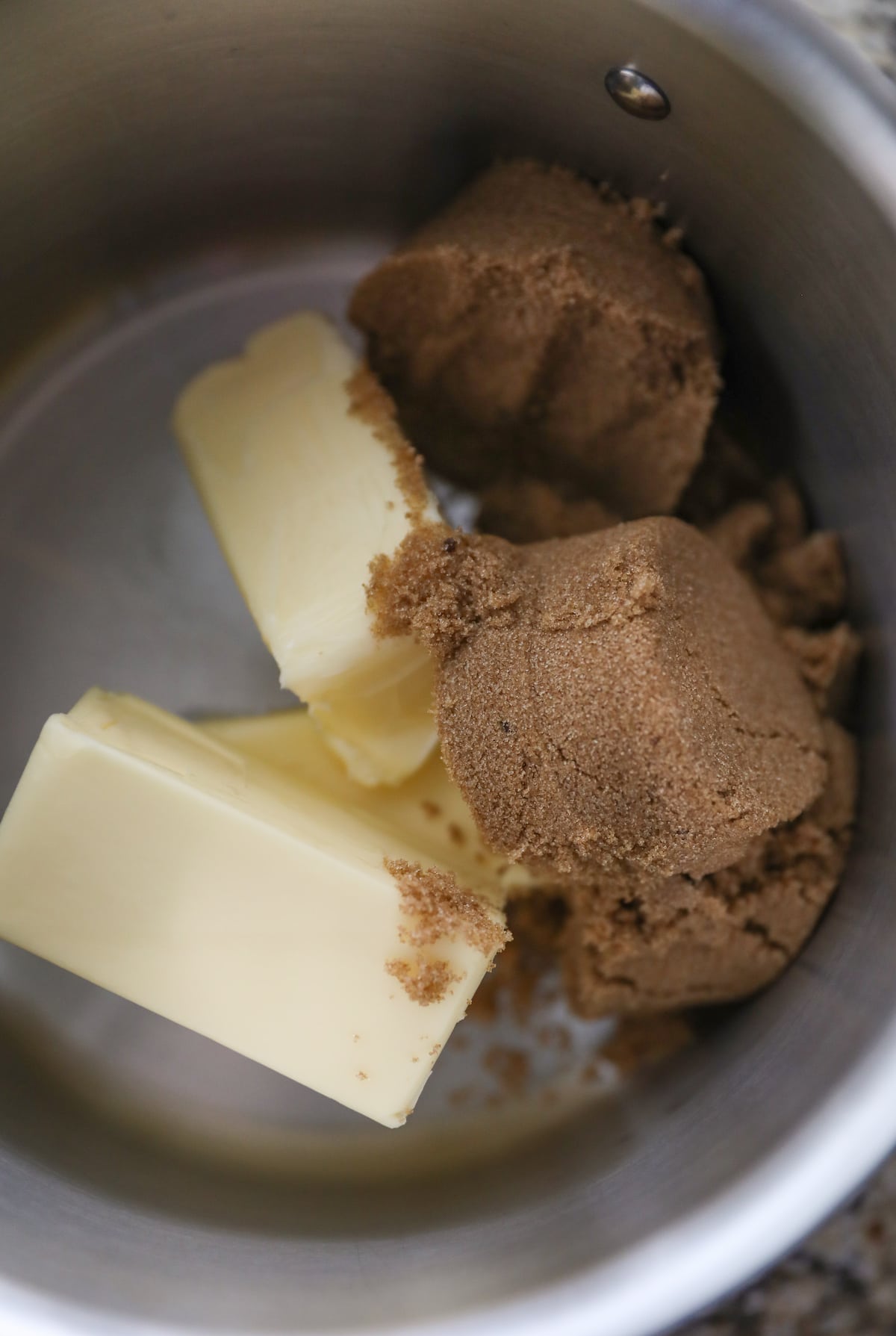 butter and brown sugar in saucepan