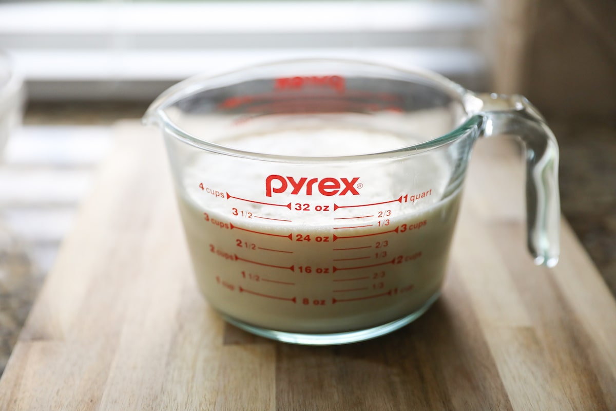 yorkshire pudding batter in measuring cup