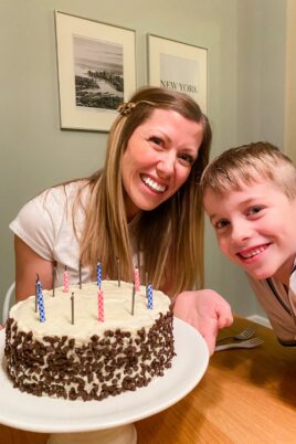 Mom and son with birthday cake