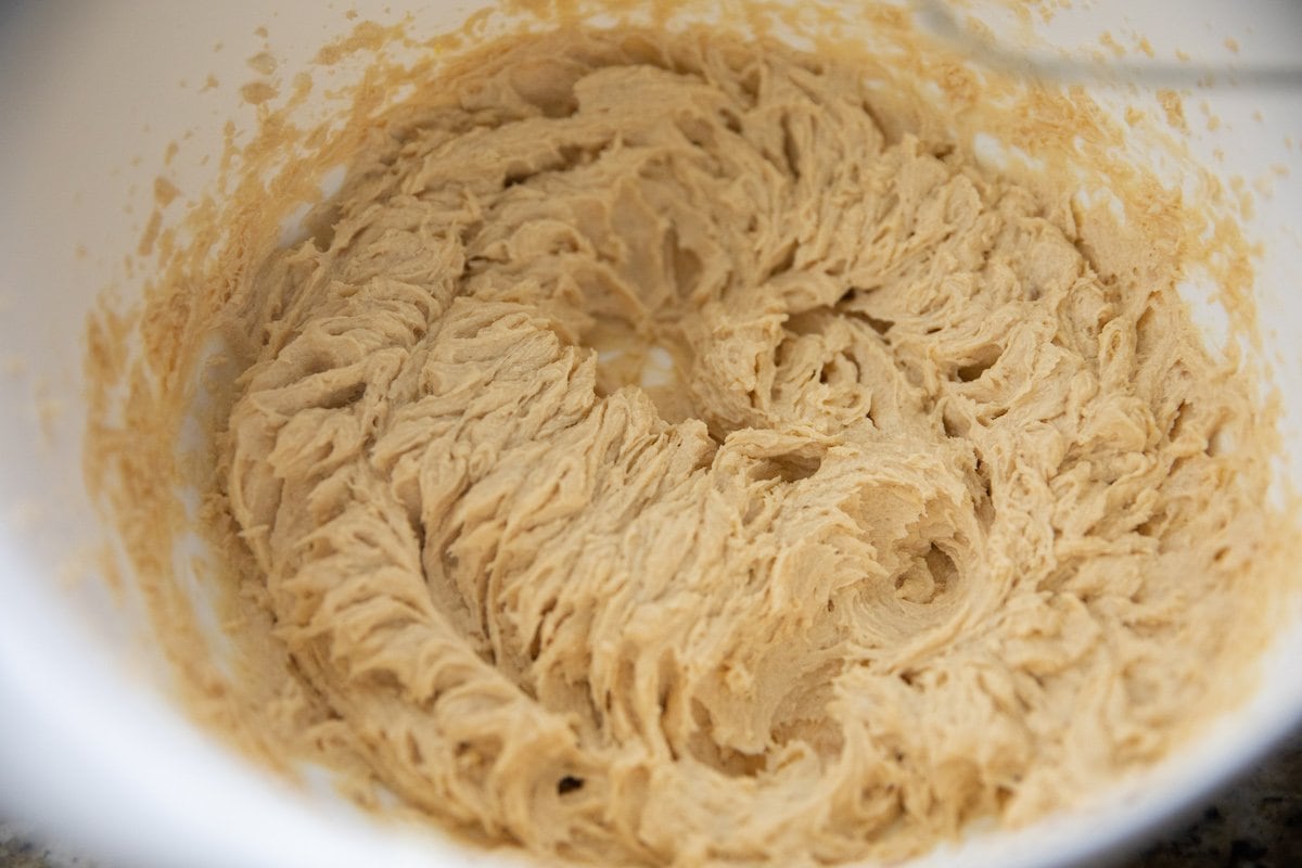cookie dough in bowl before adding dry ingredients
