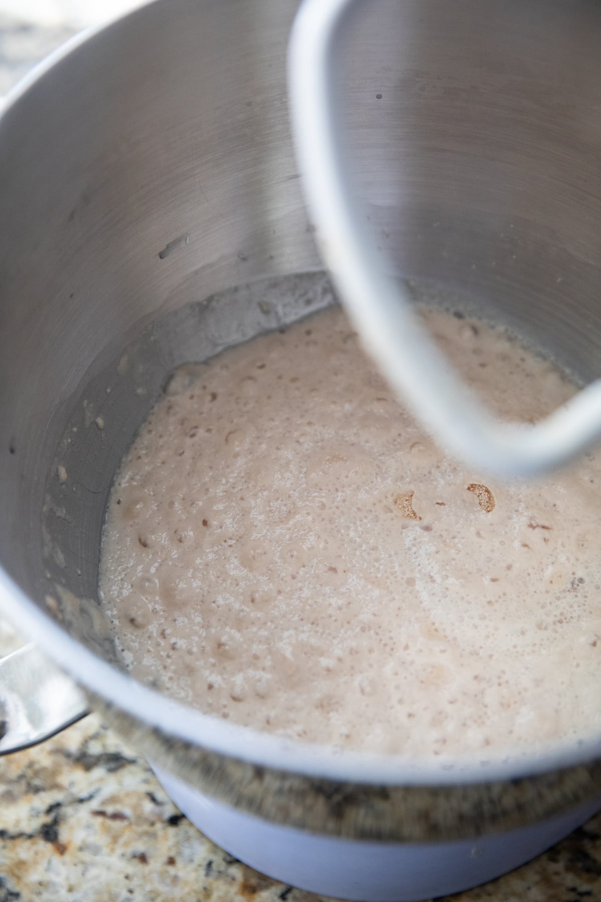 proofing yeast in mixing bowl