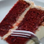 slice of red velvet cake on plate
