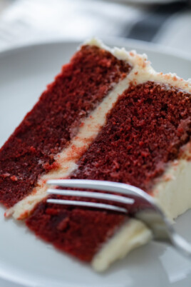 slice of red velvet cake on plate