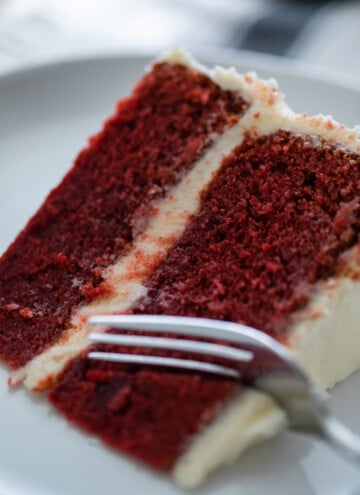 slice of red velvet cake on plate