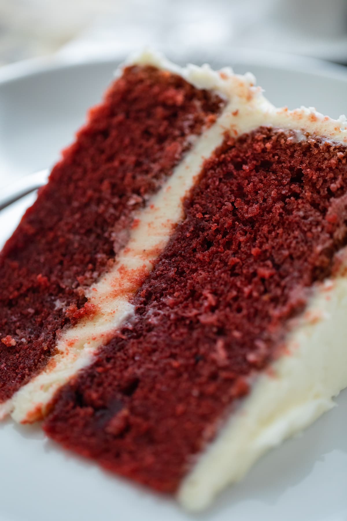 slice of red velvet cake on plate