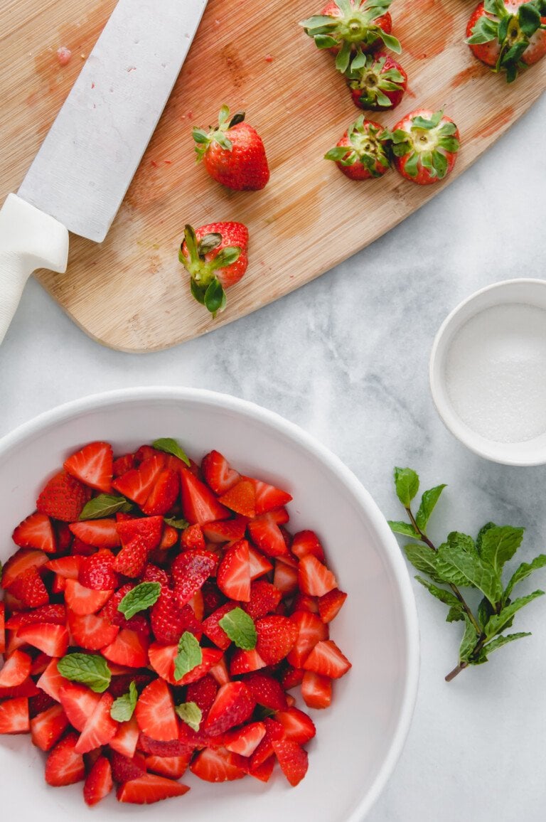 preparing strawberries