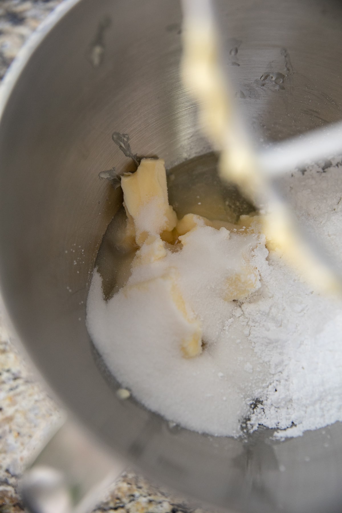 butter, oil and sugar in mixing bowl