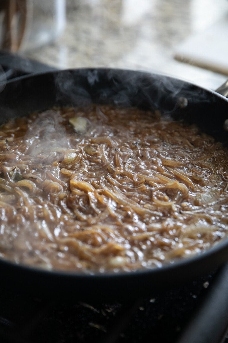 caramelized onions in a sauce all in a pan