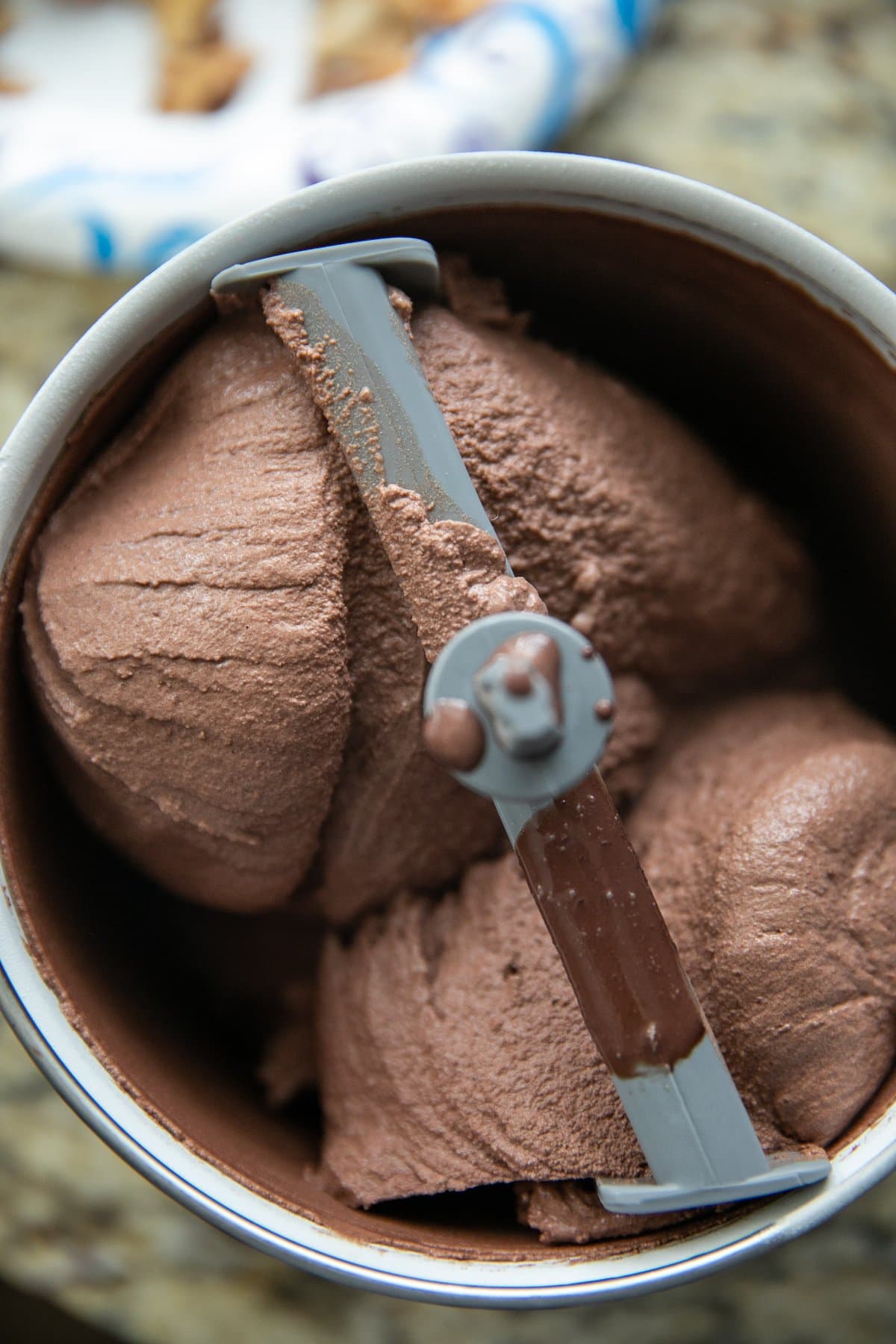 ice cream machine churning chocolate ice cream