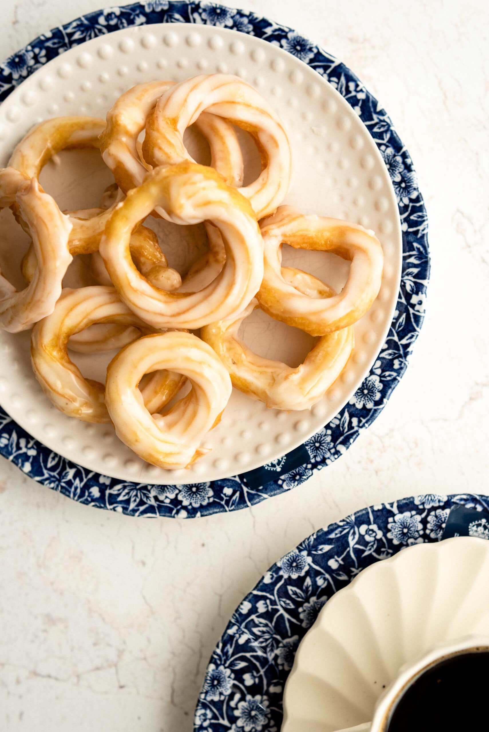 crullers on a white plate