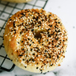 close up of a bagel with sesame seeds on it