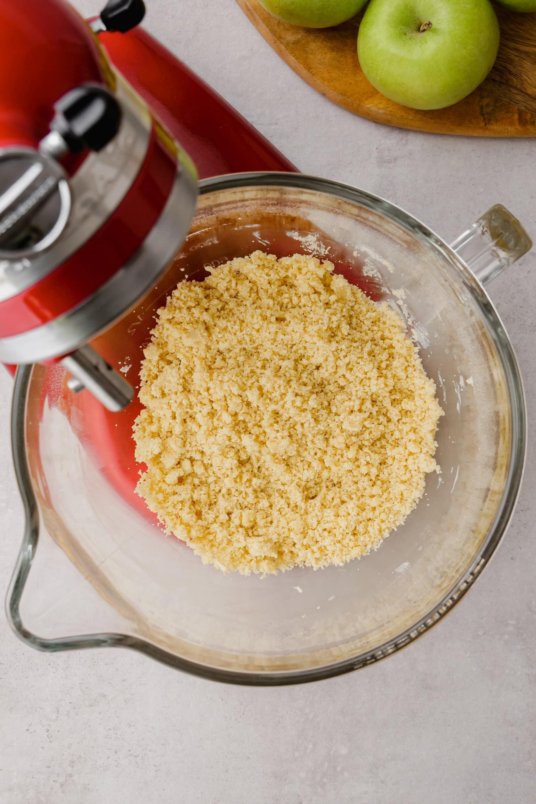 crumble mixture in a kitchen aid bowl