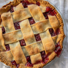 baked tart cherry pie with a lattice top