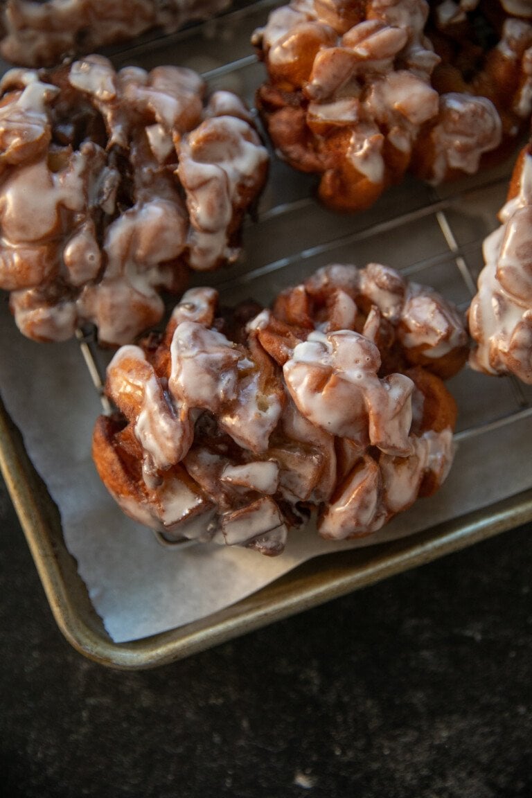 apple fritters on a cooling wrack