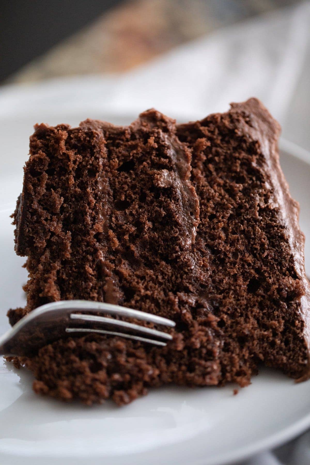 slice of chocolate cake on plate