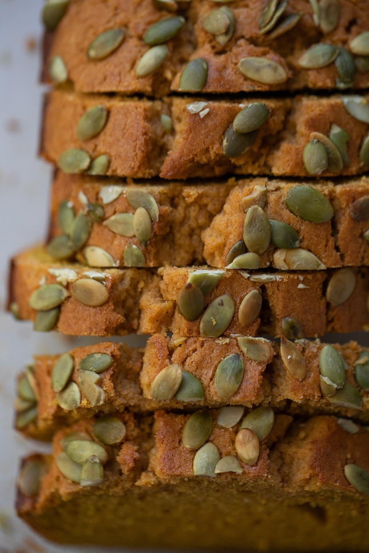 top down view of sliced pumpkin bread