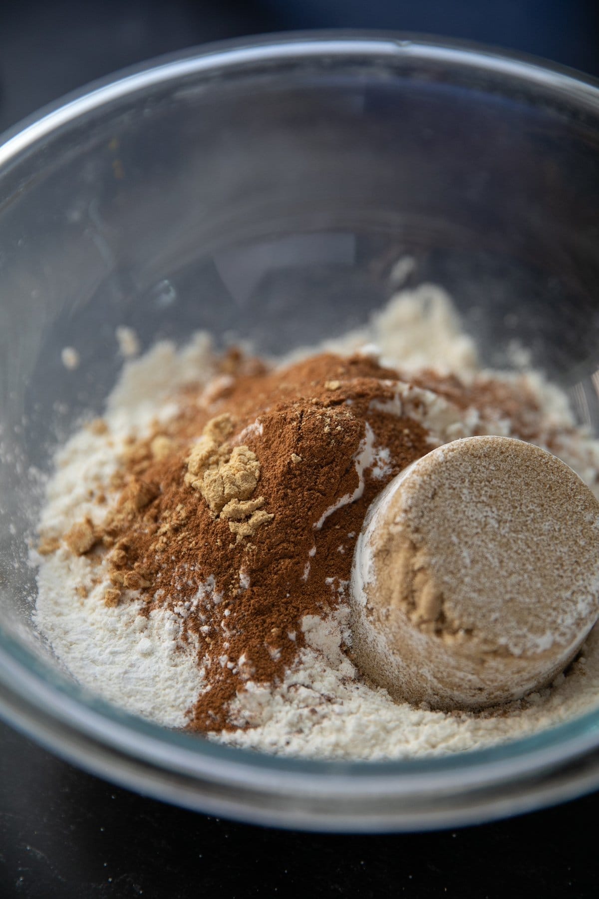 dry ingredients in a glass bowl unmixed