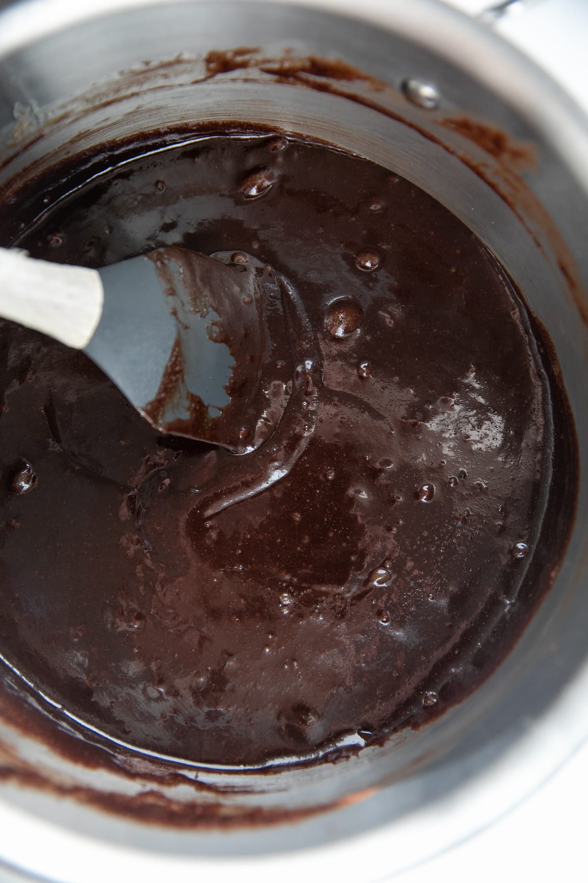 brownie batter in pot