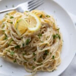 lemon chicken pasta on plate